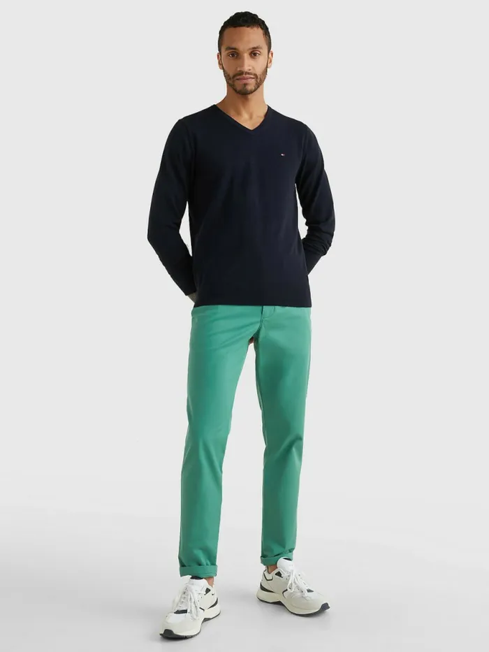 Tommy Hilfiger VNeck Cotton Blend Sweatshirt Sky Captain Mens Essentials