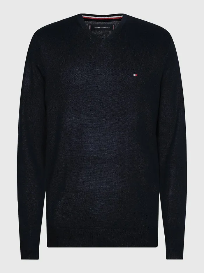 Tommy Hilfiger VNeck Cotton Blend Sweatshirt Sky Captain Mens Essentials