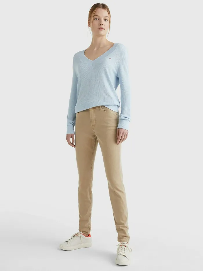 Tommy Hilfiger VNeck Regular Fit Jumper Breezy Blue Womens Knitwear Gift for Friend