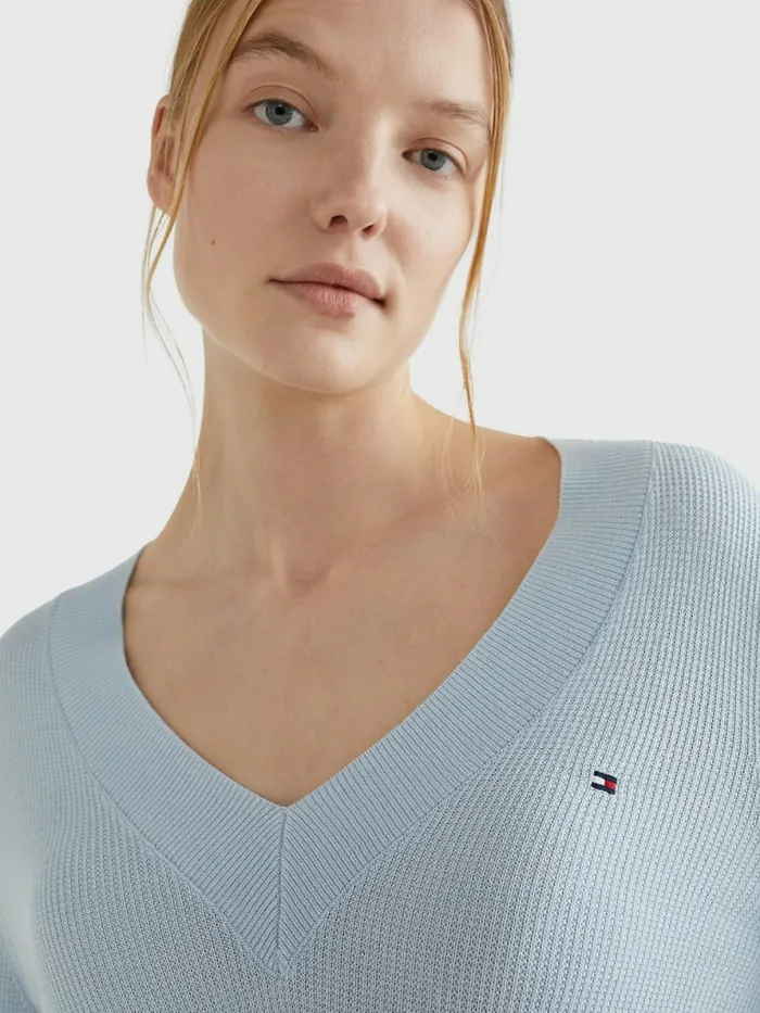 Tommy Hilfiger VNeck Regular Fit Jumper Breezy Blue Womens Knitwear Gift for Friend