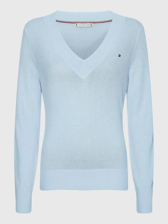 Tommy Hilfiger VNeck Regular Fit Jumper Breezy Blue Womens Knitwear Gift for Friend
