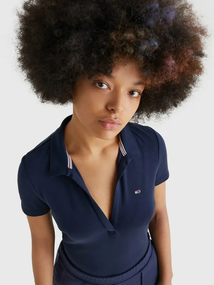 Tommy Hilfiger VNeck Slim Fit Polo Twilight Navy Womens Polo Shirts Gift 4 You