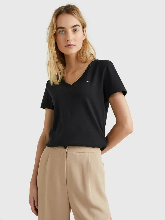 Tommy Hilfiger VNeck Slim Fit TShirt Black Womens TShirts Cheap On Sale