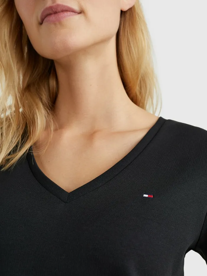 Tommy Hilfiger VNeck Slim Fit TShirt Black Womens TShirts Cheap On Sale