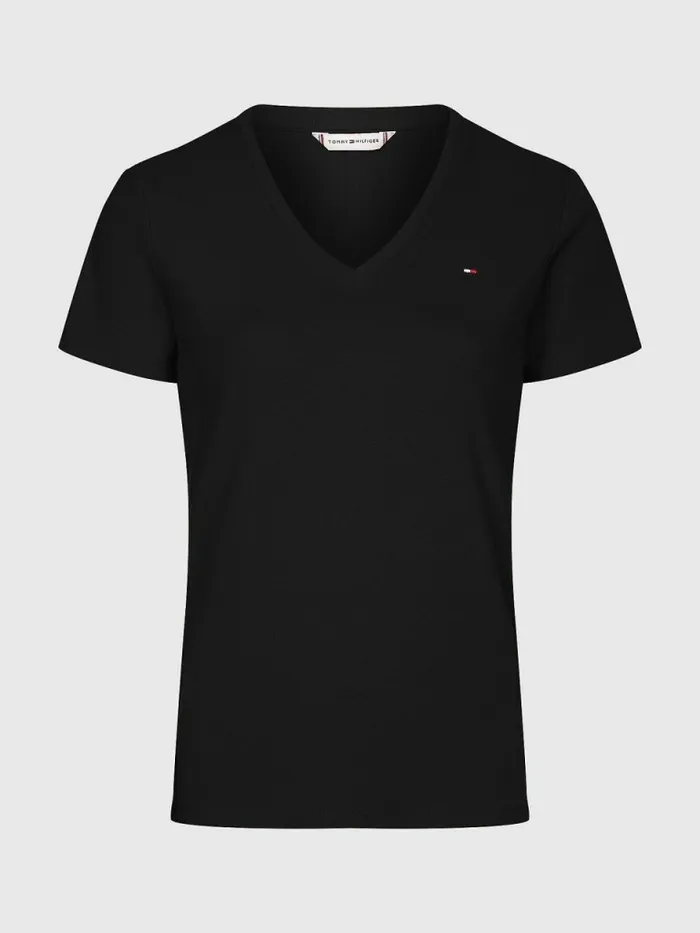 Tommy Hilfiger VNeck Slim Fit TShirt Black Womens TShirts Cheap On Sale