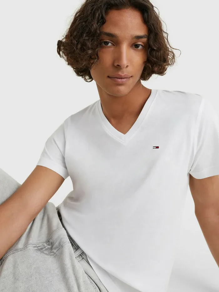 Tommy Hilfiger VNeck TShirt Classic White Mens Essentials