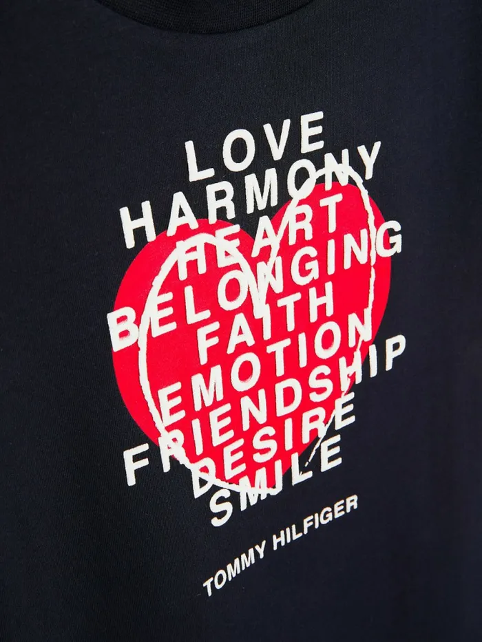 Tommy Hilfiger Valentines Heart Text Print TShirt Desert Sky Girls Tops and TShirts On Sale