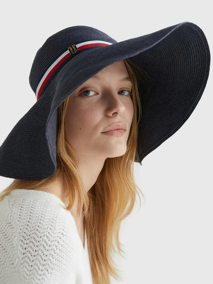 Tommy Hilfiger Varsity Straw Hat Desert Sky Womens Hats and Scarves Fashion