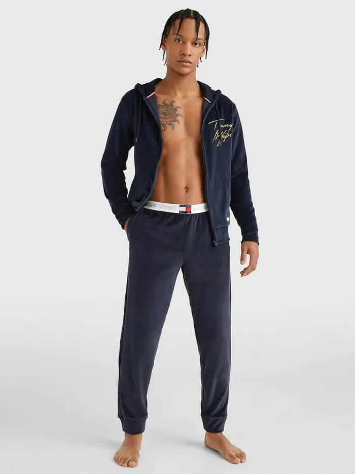 Tommy Hilfiger Velour Repeat Logo Joggers Desert Sky Mens Trousers