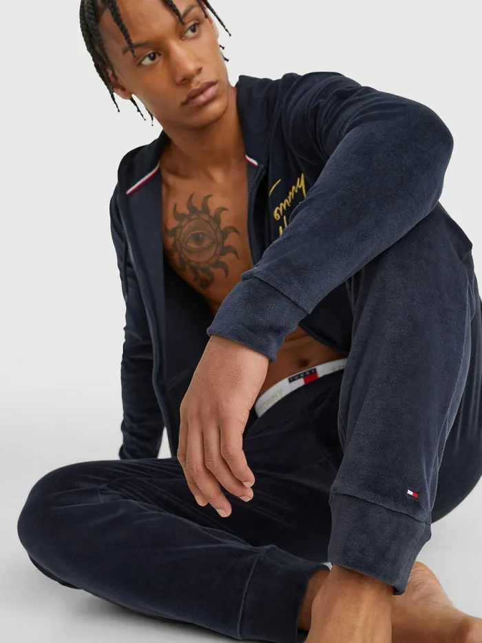 Tommy Hilfiger Velour Repeat Logo Joggers Desert Sky Mens Trousers