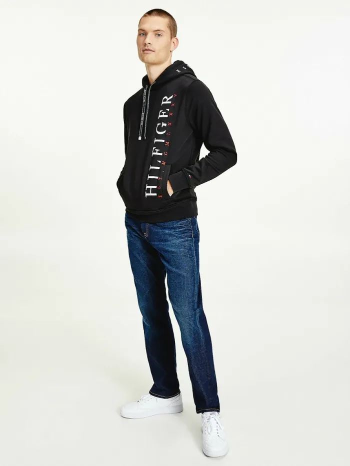 Tommy Hilfiger Vertical Logo Flex Fleece Hoody Black Mens Sweatshirts and Hoodies Gift for Friend Tommy Hilfiger Vertical Logo Flex Fleece Hoody Black Mens Sweatshirts and Hoodies Gift for Friend