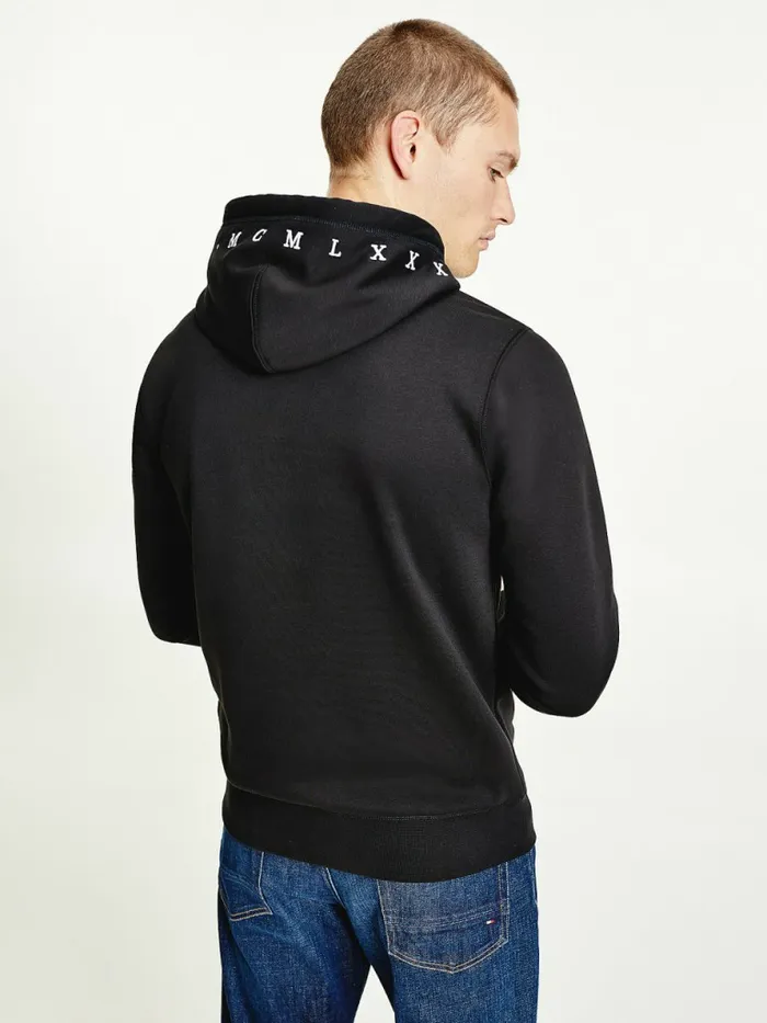Tommy Hilfiger Vertical Logo Flex Fleece Hoody Black Mens Sweatshirts and Hoodies Gift for Friend