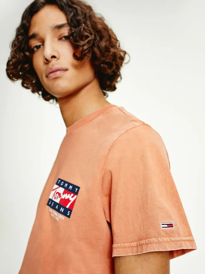 Tommy Hilfiger Vintage Flag Signature Logo TShirt Dingo Orange Mens TShirts Popular