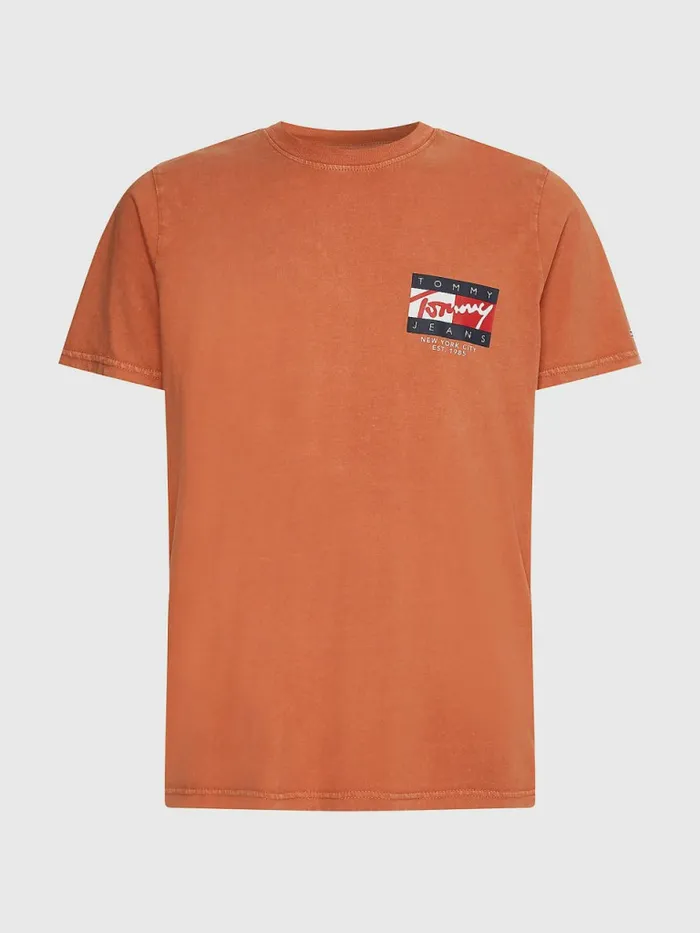 Tommy Hilfiger Vintage Flag Signature Logo TShirt Dingo Orange Mens TShirts Popular