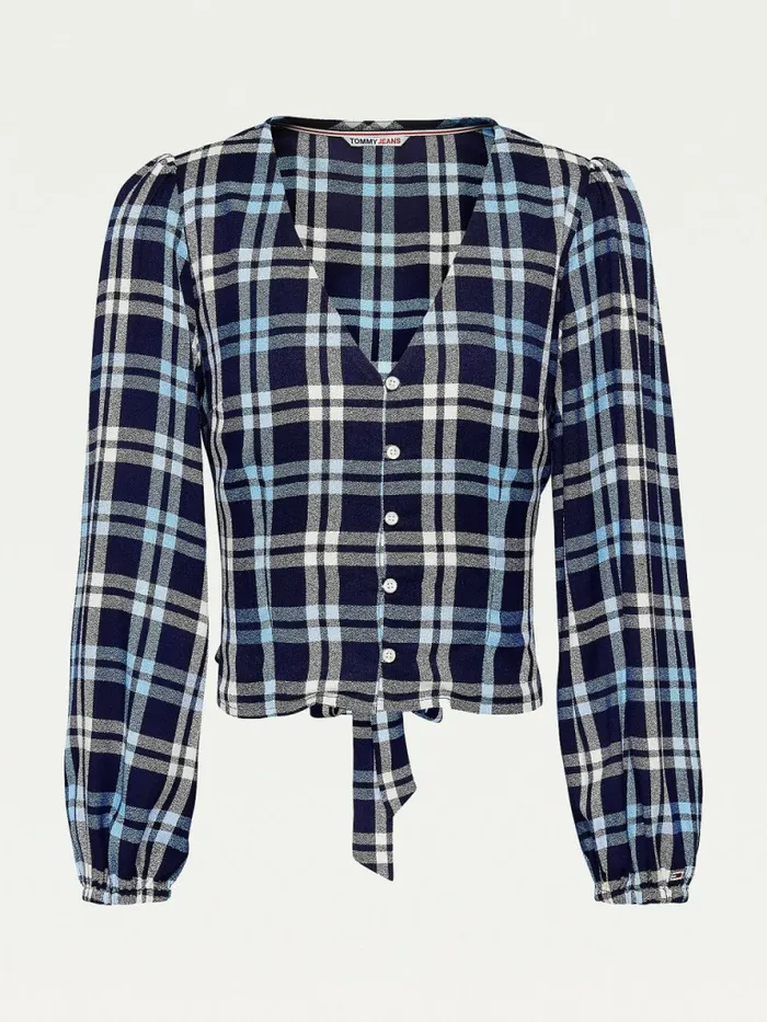 Tommy Hilfiger Viscose Check VNeck Blouse Twilight NavyMulti Check Womens Shirts and Blouses Near Me
