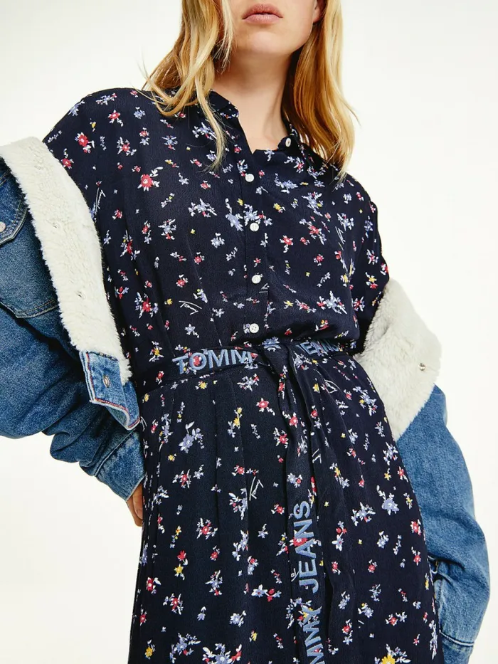 Tommy Hilfiger Viscose Floral Print Belted Shirt Dress Floral Print Womens Dresses and Jumpsuits Gift for Friend