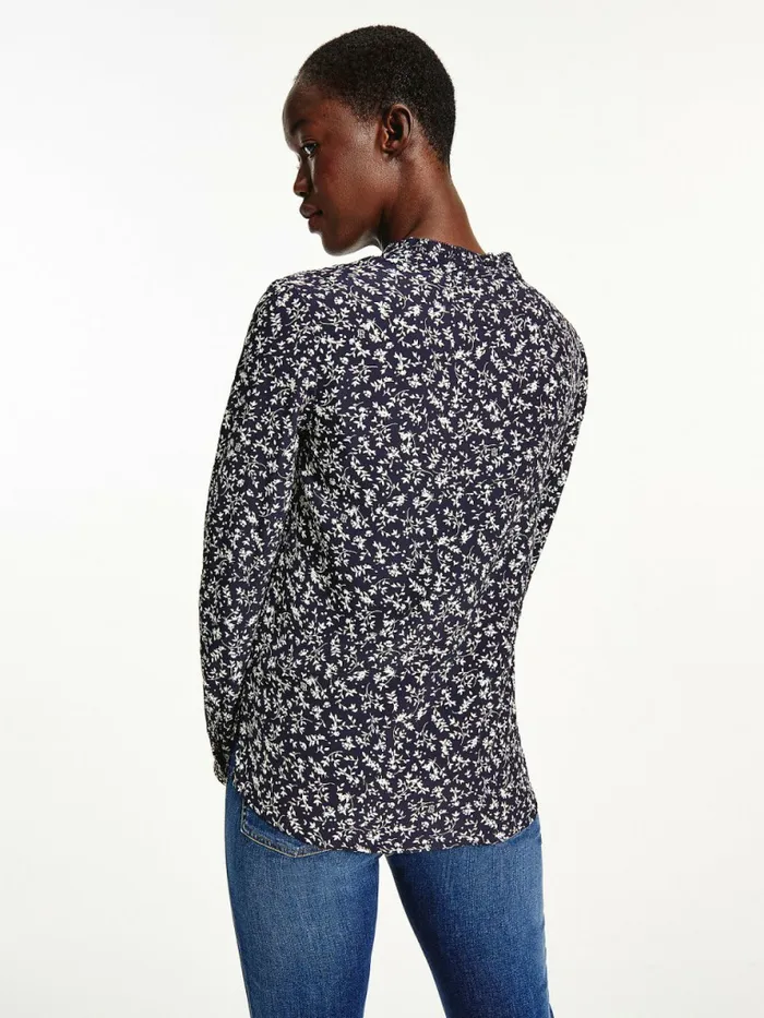 Tommy Hilfiger Viscose Floral Regular Fit VNeck Blouse Heritage FloralDesert Sky Womens Shirts and Blouses Gift for Friend
