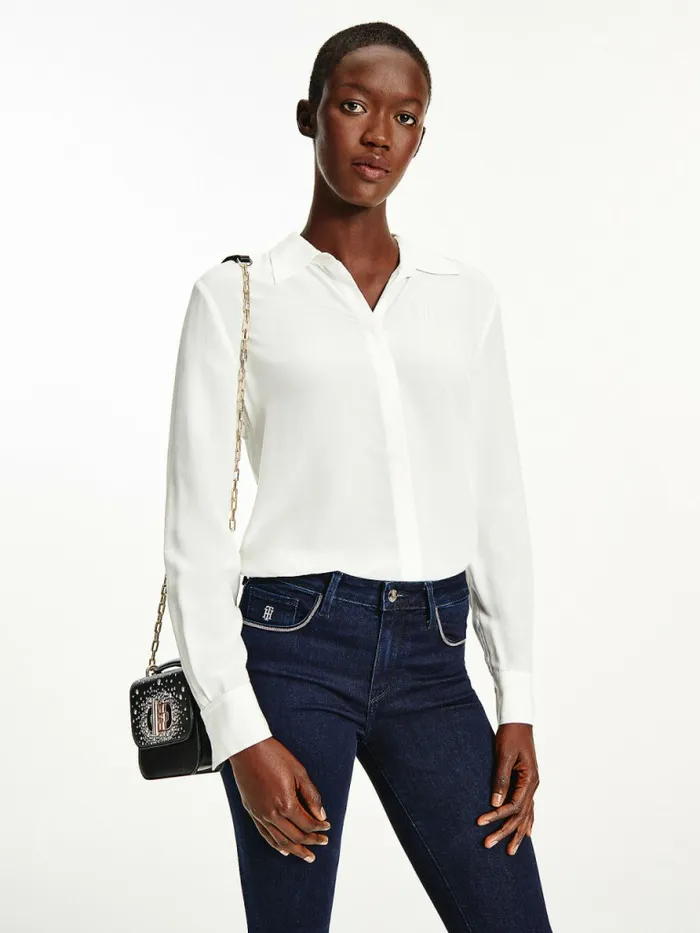 Tommy Hilfiger Viscose Long Sleeve Relaxed Fit Blouse Ecru Womens Shirts and Blouses Gift for Friend Tommy Hilfiger Viscose Long Sleeve Relaxed Fit Blouse Ecru Womens Shirts and Blouses Gift for Friend