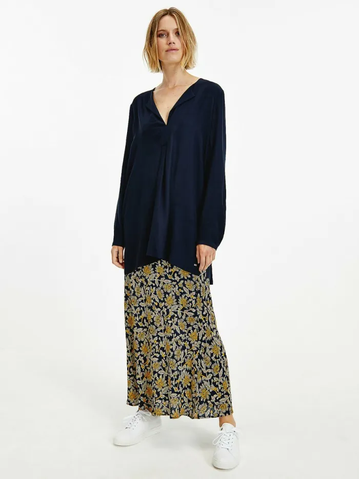 Tommy Hilfiger Viscose Longline VNeck Tunic Desert Sky Womens Shirts and Blouses Online Tommy Hilfiger Viscose Longline VNeck Tunic Desert Sky Womens Shirts and Blouses Online