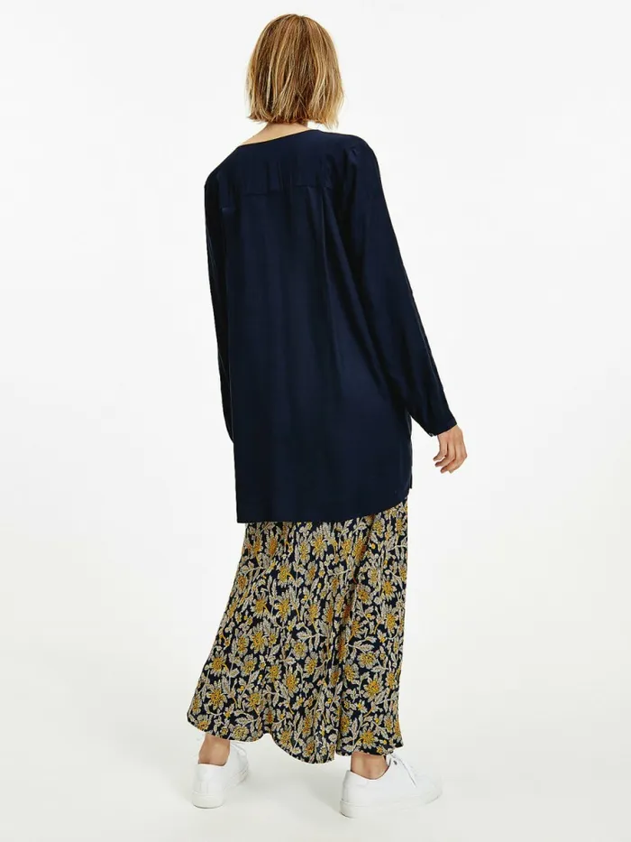 Tommy Hilfiger Viscose Longline VNeck Tunic Desert Sky Womens Shirts and Blouses Online