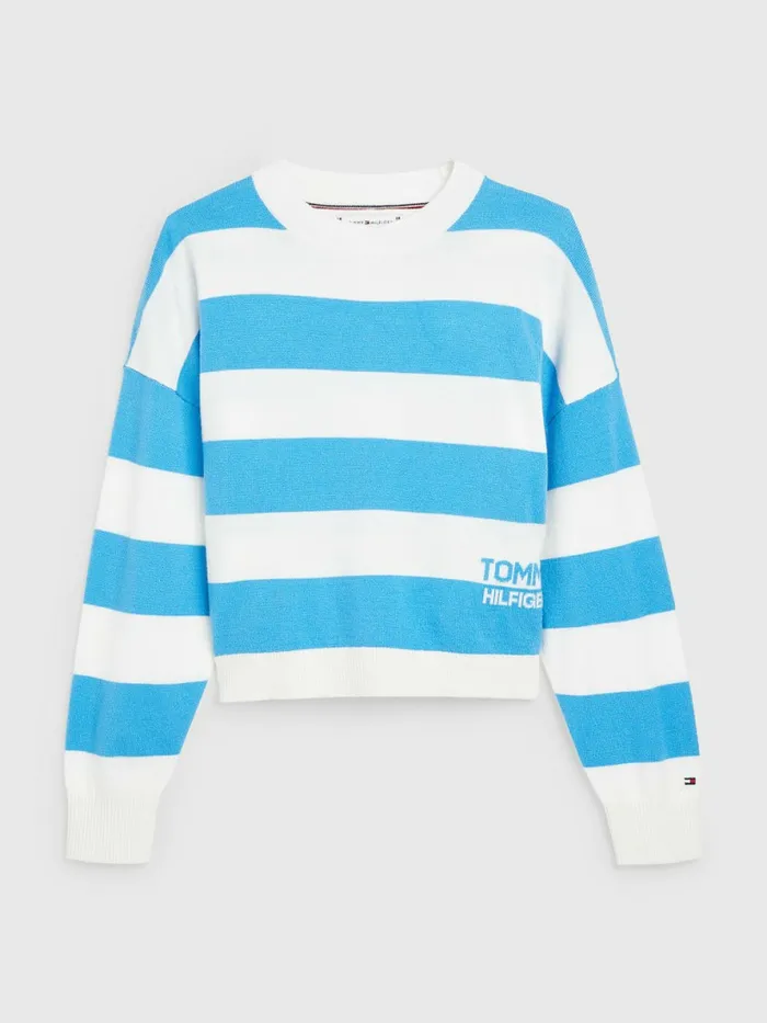 Tommy Hilfiger Viscose Stripe Jumper Blue CrushWhite Girls Jumpers and Cardigans Near Me Tommy Hilfiger Viscose Stripe Jumper Blue CrushWhite Girls Jumpers and Cardigans Near Me