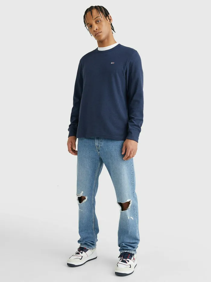 Tommy Hilfiger Waffle Crew Neck Long Sleeve Top Twilight Navy Htr Mens TShirts Casaul