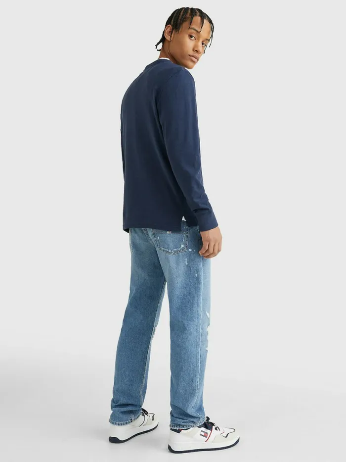 Tommy Hilfiger Waffle Crew Neck Long Sleeve Top Twilight Navy Htr Mens TShirts Casaul