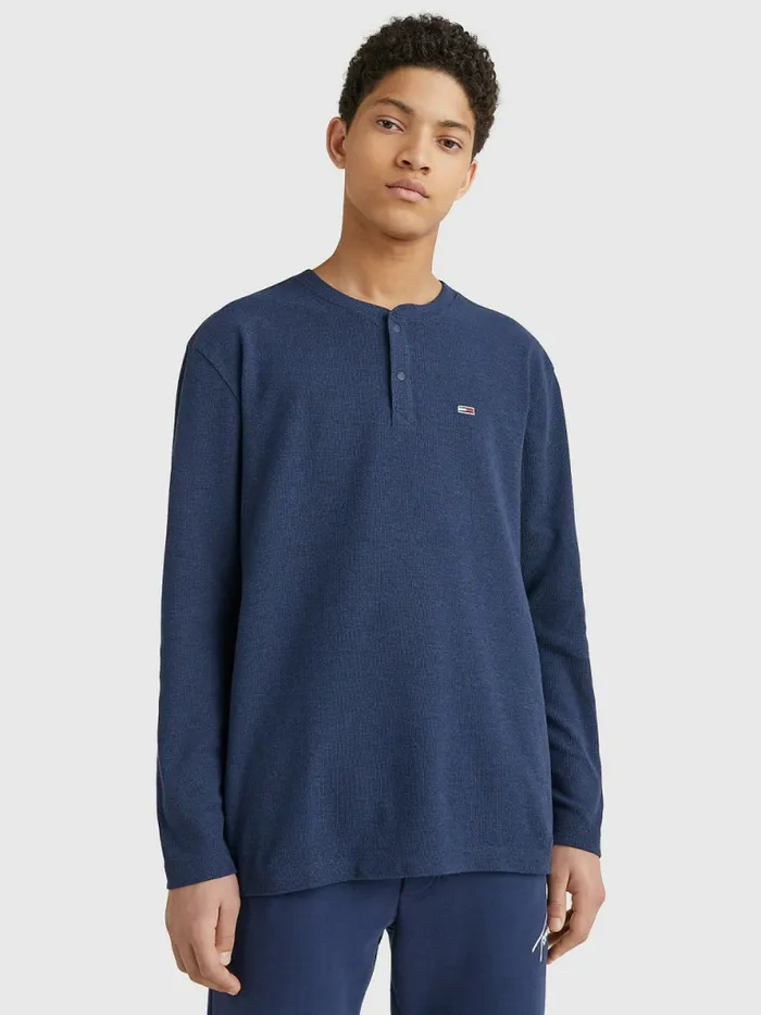 Tommy Hilfiger Waffle Henley Neck Long Sleeve Top Twilight Navy Mens TShirts Gift 4 You Tommy Hilfiger Waffle Henley Neck Long Sleeve Top Twilight Navy Mens TShirts Gift 4 You