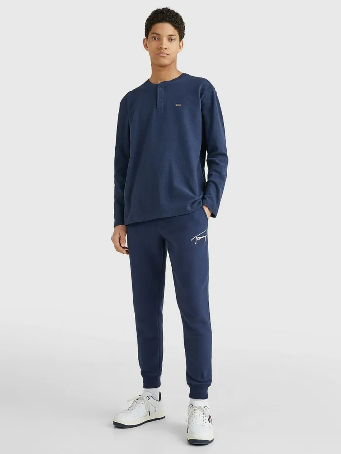 Tommy Hilfiger Waffle Henley Neck Long Sleeve Top Twilight Navy Mens TShirts Gift 4 You
