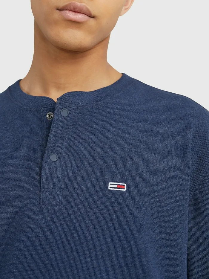 Tommy Hilfiger Waffle Henley Neck Long Sleeve Top Twilight Navy Mens TShirts Gift 4 You
