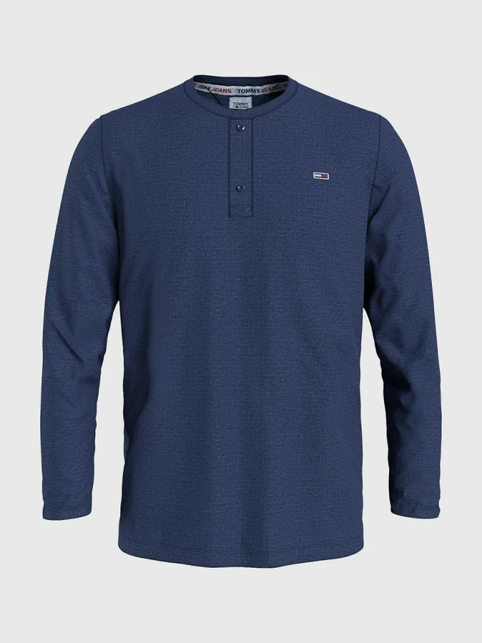Tommy Hilfiger Waffle Henley Neck Long Sleeve Top Twilight Navy Mens TShirts Gift 4 You