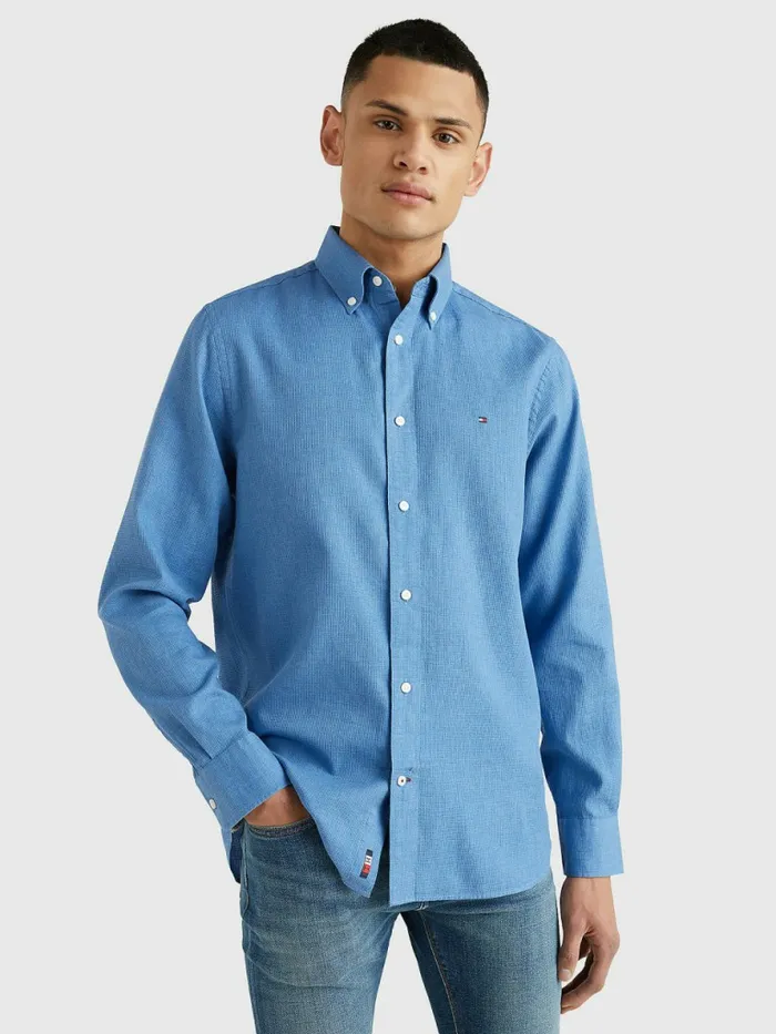 Tommy Hilfiger Waffle Melange Dobby Regular Fit Shirt Breezy Blue Heather Mens Shirts Popular Tommy Hilfiger Waffle Melange Dobby Regular Fit Shirt Breezy Blue Heather Mens Shirts Popular