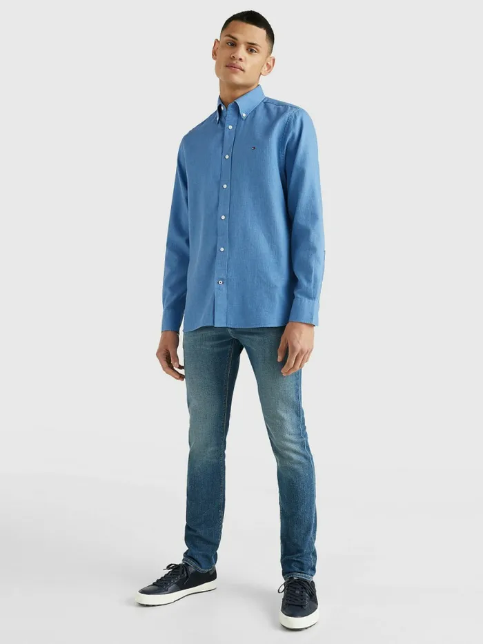 Tommy Hilfiger Waffle Melange Dobby Regular Fit Shirt Breezy Blue Heather Mens Shirts Popular