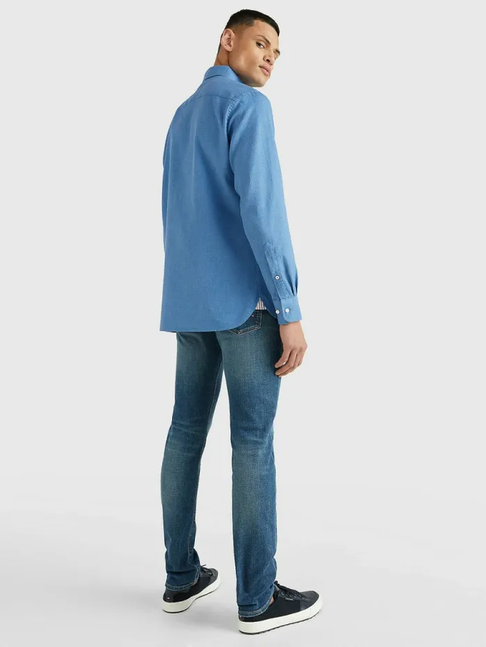 Tommy Hilfiger Waffle Melange Dobby Regular Fit Shirt Breezy Blue Heather Mens Shirts Popular