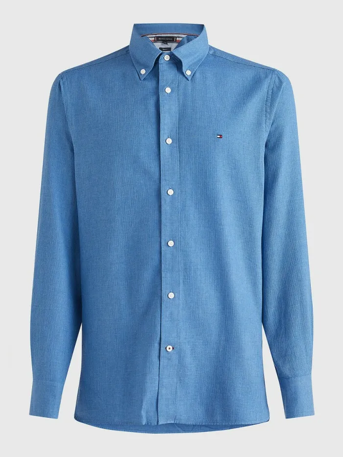 Tommy Hilfiger Waffle Melange Dobby Regular Fit Shirt Breezy Blue Heather Mens Shirts Popular
