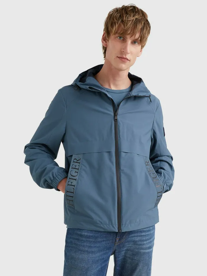 Tommy Hilfiger Water Repellent Hooded Jacket Charcoal Blue Mens Coats and Jackets Gift Ideas