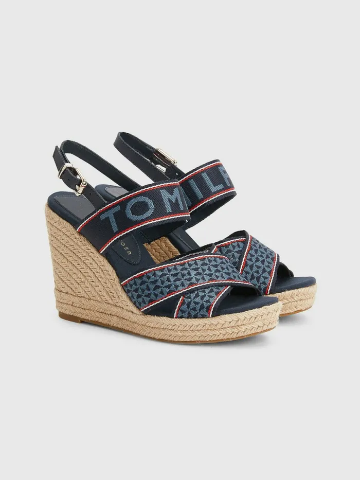 Tommy Hilfiger Webbing High Wedge Sandals Desert Sky Womens Boots Sale
