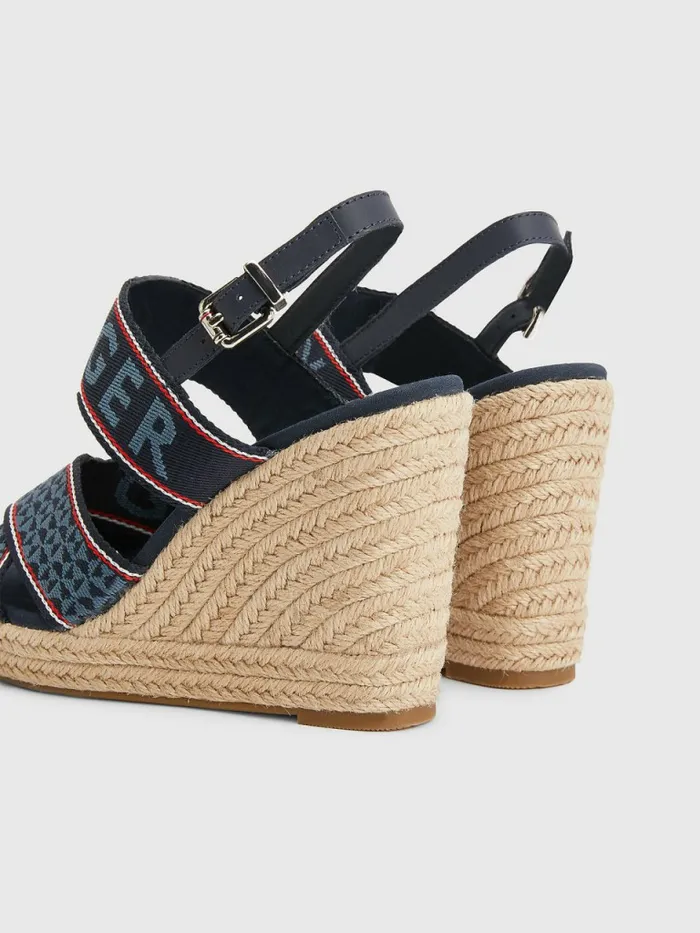 Tommy Hilfiger Webbing High Wedge Sandals Desert Sky Womens Boots Sale