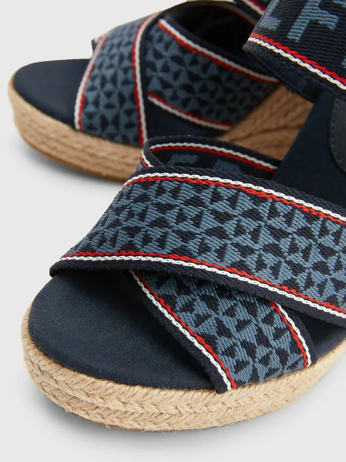 Tommy Hilfiger Webbing High Wedge Sandals Desert Sky Womens Boots Sale