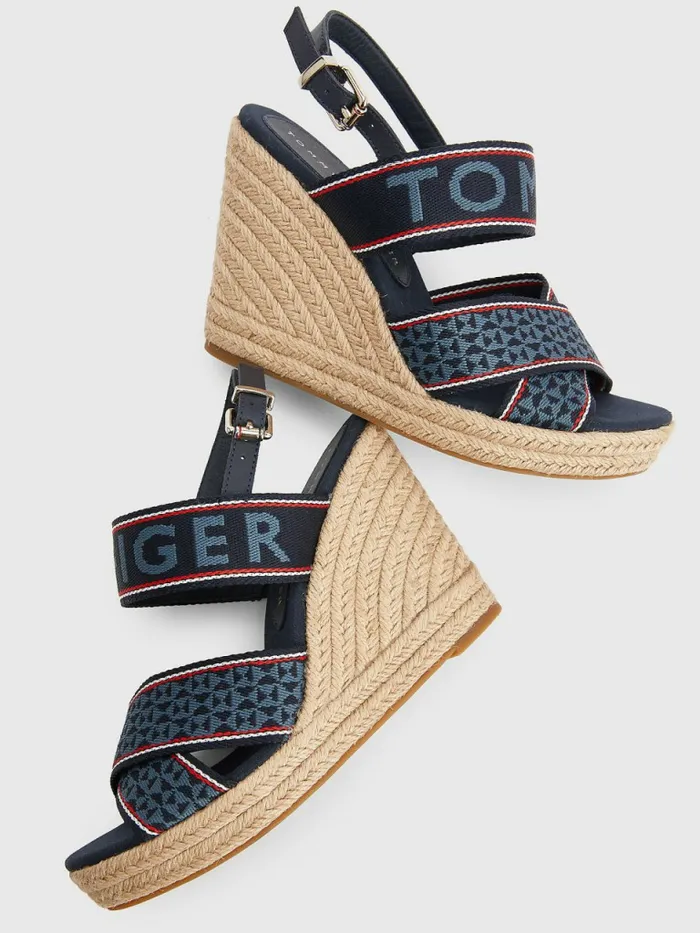 Tommy Hilfiger Webbing High Wedge Sandals Desert Sky Womens Boots Sale