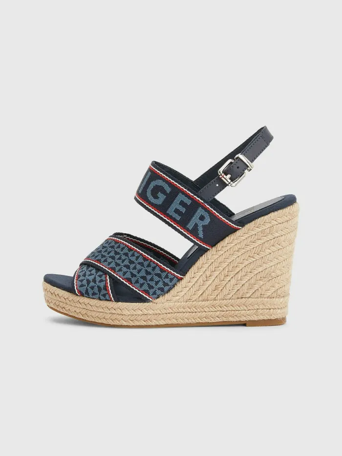 Tommy Hilfiger Webbing High Wedge Sandals Desert Sky Womens Boots Sale