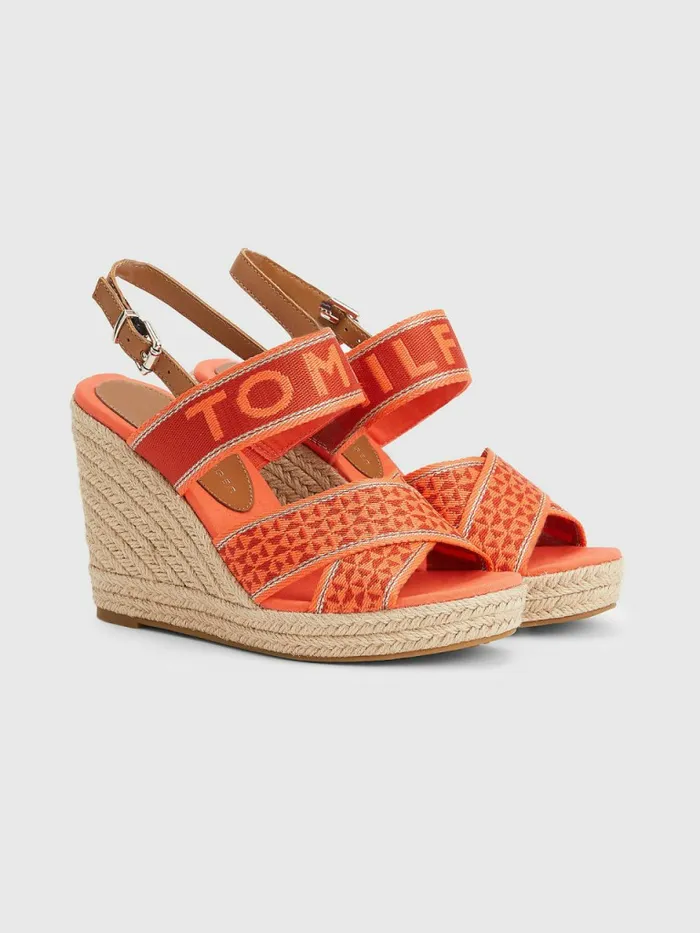 Tommy Hilfiger Webbing High Wedge Sandals Hawaiian Coral Womens Flat Shoes Casaul