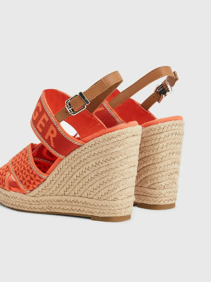 Tommy Hilfiger Webbing High Wedge Sandals Hawaiian Coral Womens Flat Shoes Casaul