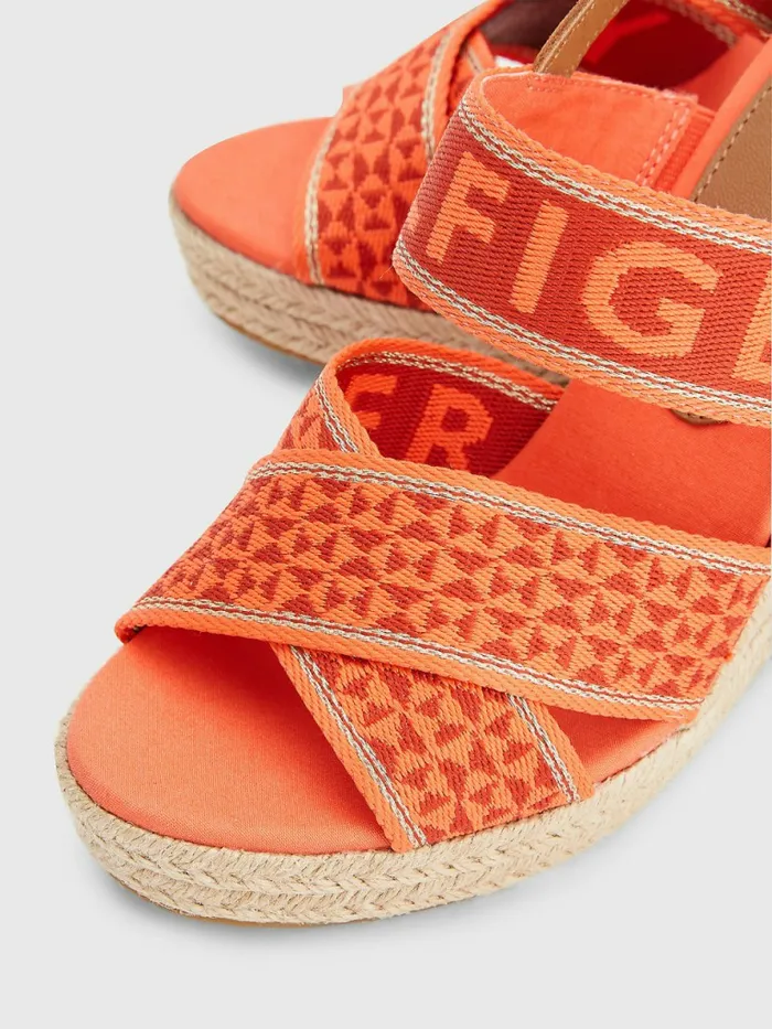 Tommy Hilfiger Webbing High Wedge Sandals Hawaiian Coral Womens Flat Shoes Casaul