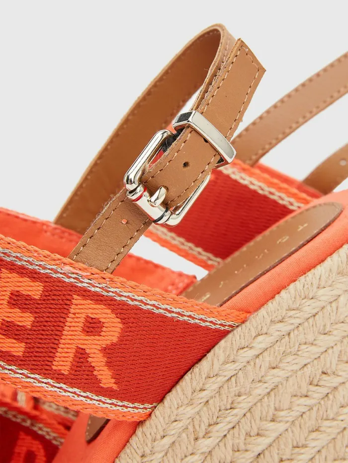Tommy Hilfiger Webbing High Wedge Sandals Hawaiian Coral Womens Flat Shoes Casaul