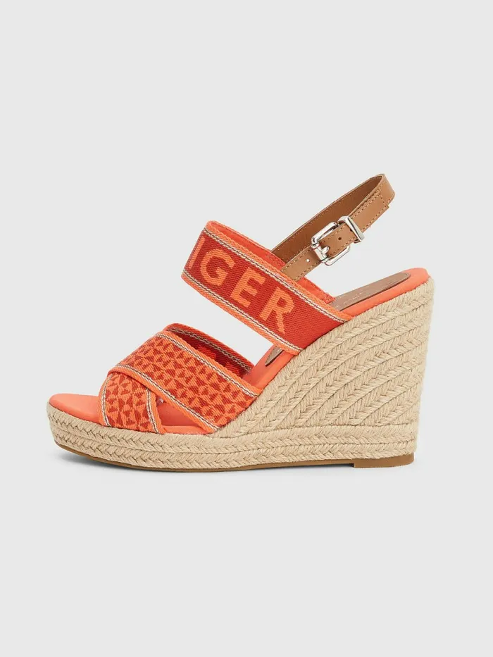 Tommy Hilfiger Webbing High Wedge Sandals Hawaiian Coral Womens Flat Shoes Casaul