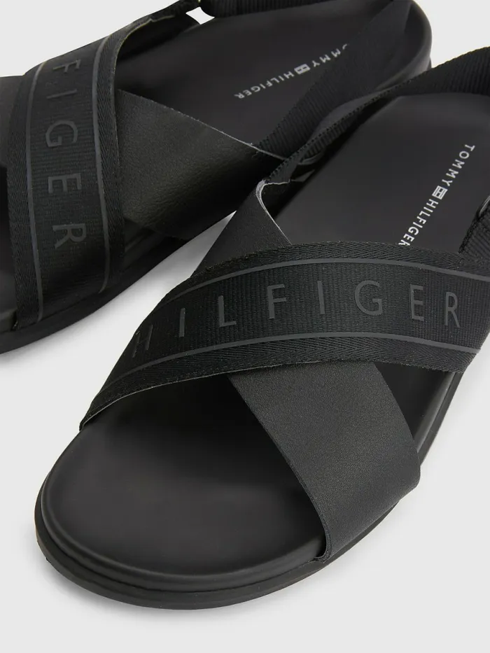 Tommy Hilfiger Webbing Strap Sandals Black Mens Formal Shoes and Brogues Gift Ideas