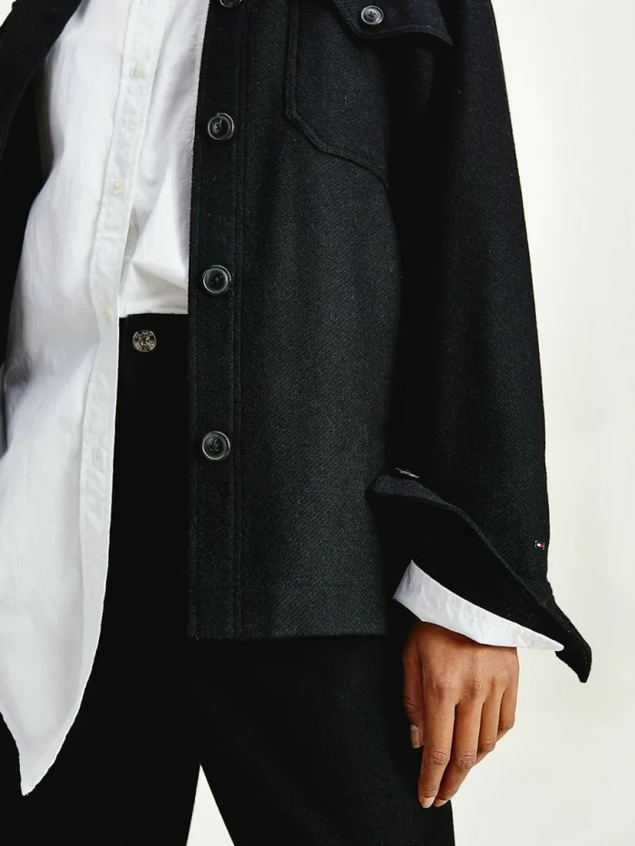 Tommy Hilfiger Wool Blend Shacket Black Womens Coats and Jackets Gift for Friend