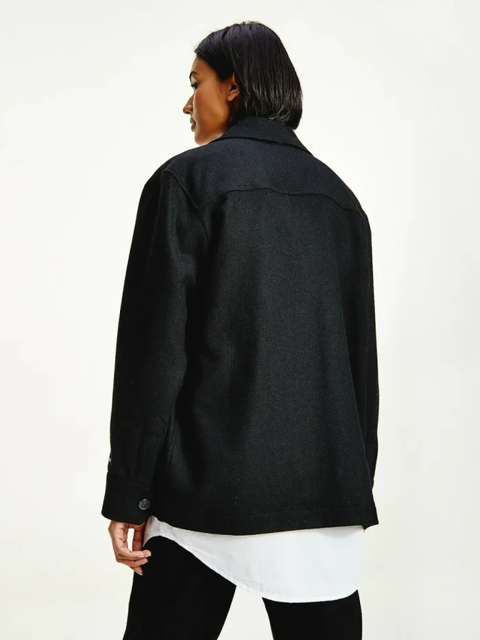 Tommy Hilfiger Wool Blend Shacket Black Womens Coats and Jackets Gift for Friend
