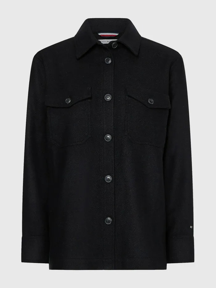 Tommy Hilfiger Wool Blend Shacket Black Womens Coats and Jackets Gift for Friend
